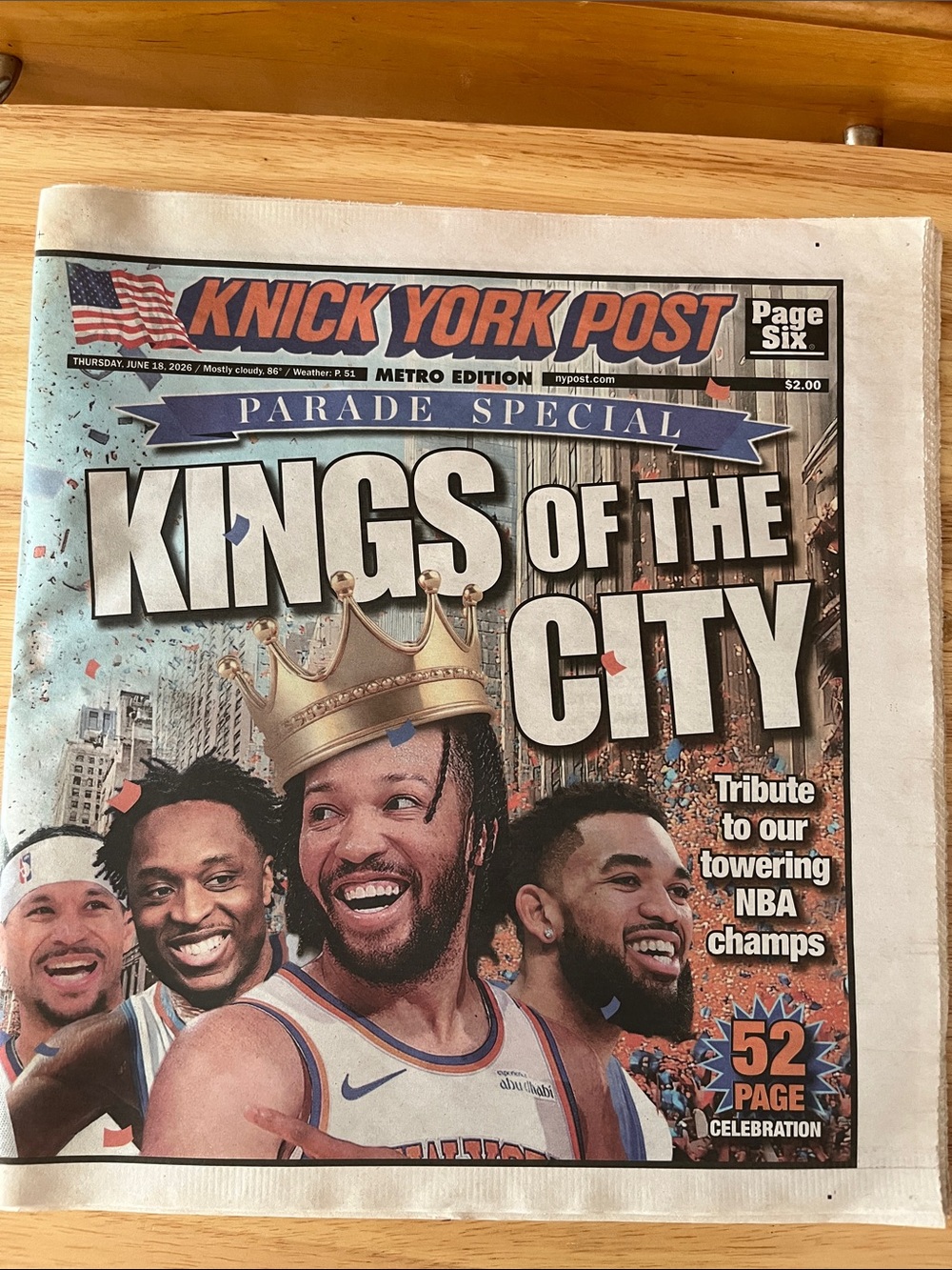 KnicksNBA champs metro edition NY Post Newspaper